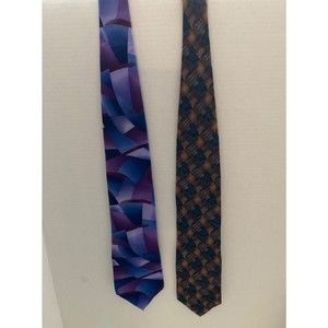 J. Garcia Silk Ties Lot of 2  Mens Brown War Collection Purple Curves Lines